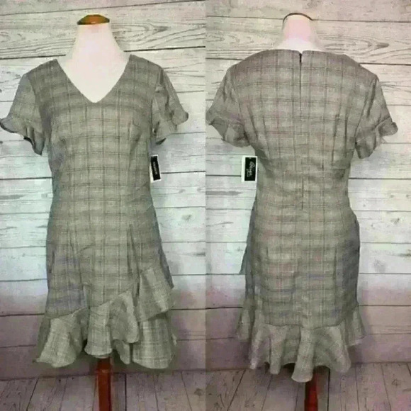 nwt beige eci plaid ruffle dress 4 - Picture 3 of 14